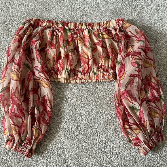 Tropical Floral Off the Shoulder Crop Top - Picture 1 of 2